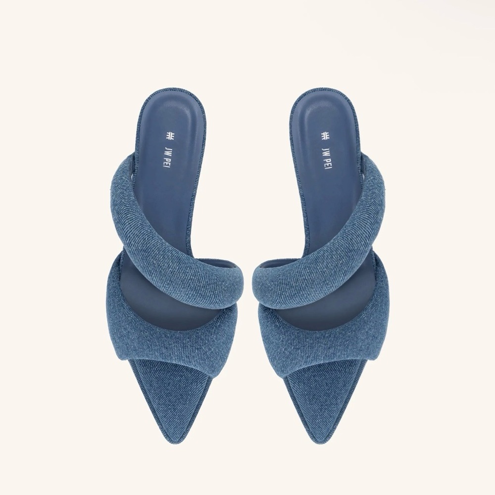 JW PEI Denim Blue Padded Strap Pointed Mules
